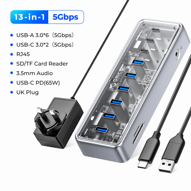 ORICO Metallic USB3.1 Hub 5Gbps High Speed Transmission 13 Ports Simultaneous Expansion Ports For All Macbook Mac Mini