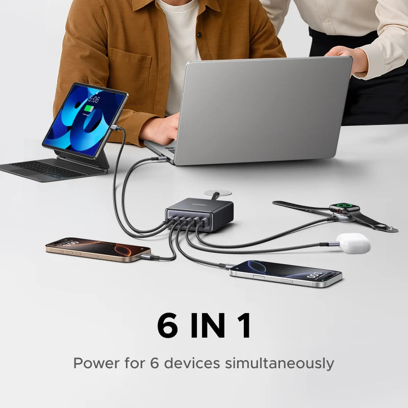 UGREEN 100W 65W GaN Charger 6 in 1 Desktop Laptop Fast Charger For iPhone17 16 15 Pro Max Xiaomi Samsung Tablet Macbook Air iPad