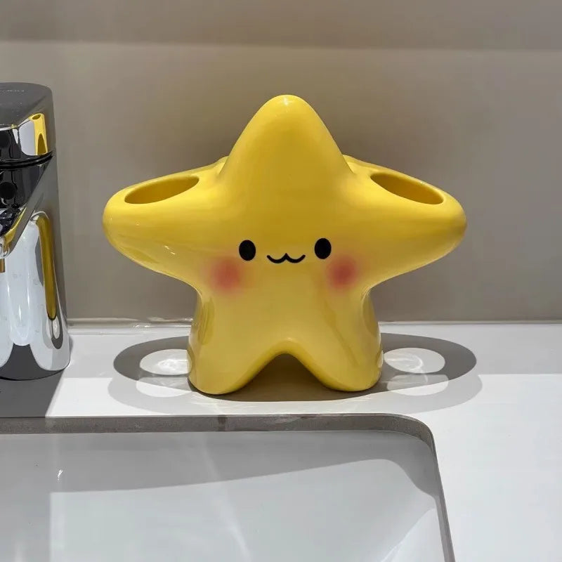 1/2pcs Cute Star Toothbrush Holder Cartoon Face Freestanding Rack Durable Bathroom Storage Organizer for Toothpaste Toothbrush