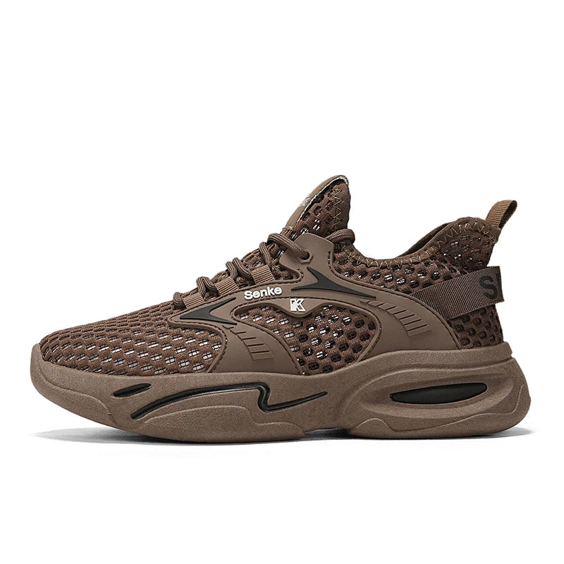 Men Sports Shoes Fashionable Lace Up Breathable Mesh New Anti Slip Wear-resistant Soft Sole Comfort Outdoor Walking Tennis Shoes