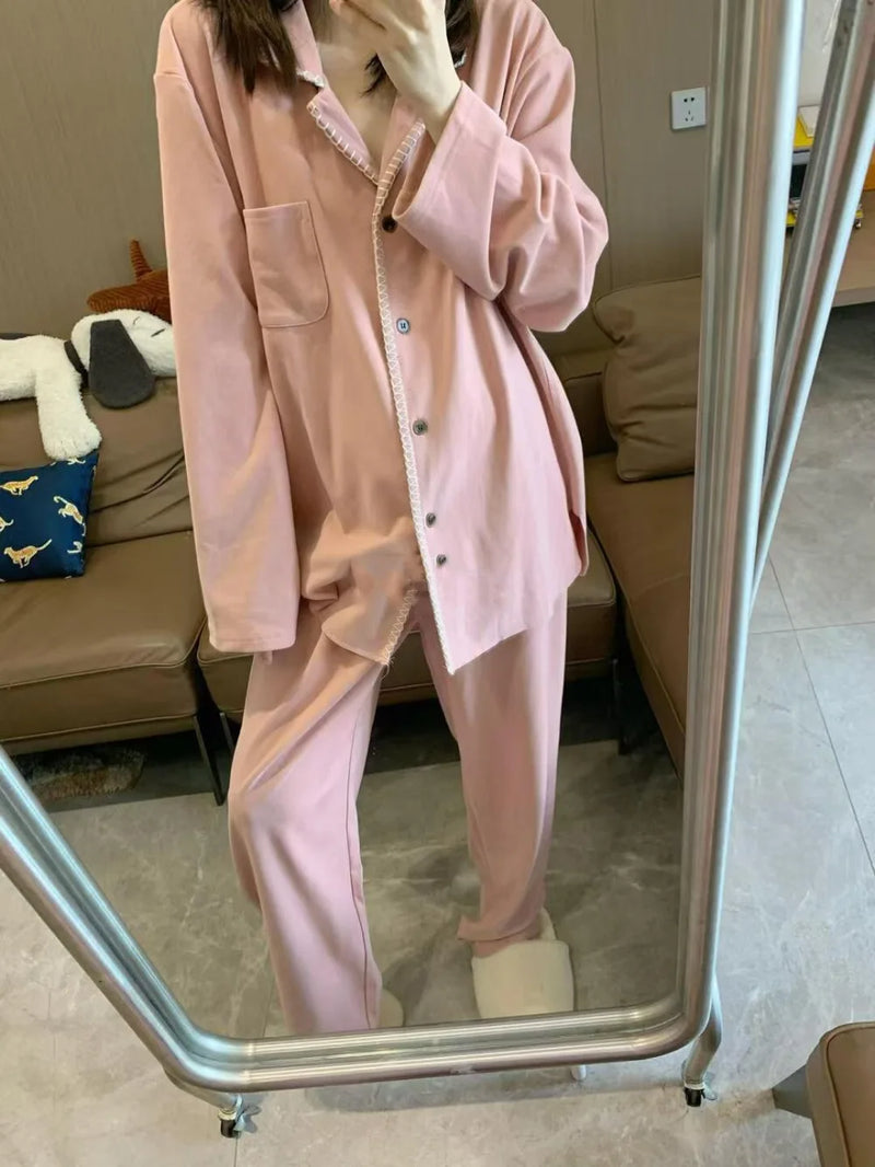 Women's Home Clothes Lapel Top Long Sleeve Pajama Set Nightwear for Woman Spring Autumn New Loungewear Comfort for Homewear
