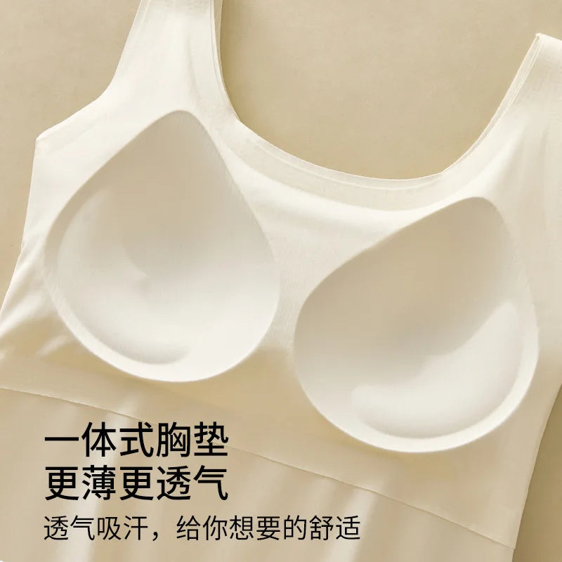 Ice Silk Seamless Outer Wear Suspender Vest Women's Back Underwear with Chest Pads New Base Sleeveless Top One Piece Pajamas