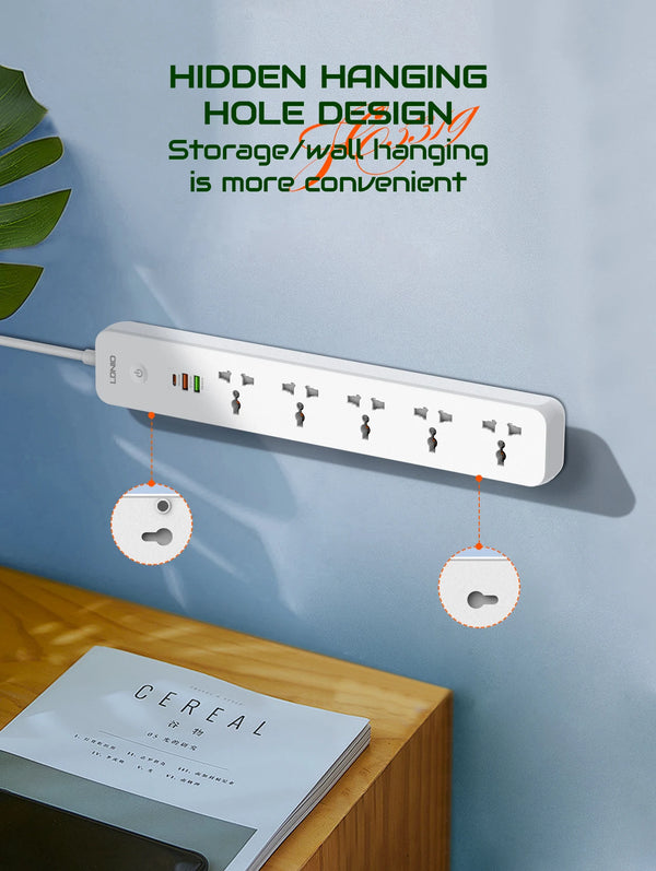 ឌុយភ្លើង LDNIO 2500W មានរន្ធដោត AC ចំនួន 5 និងរន្ធសាកថ្ម USB ចំនួន 3 ខ្សែបន្ថែម 2 ម៉ែត្រ សម្រាប់ផ្ទះបាយ ប្រើប្រាស់ក្នុងផ្ទះ ប្រើប្រាស់ជាមួយឌុយ EU UK US