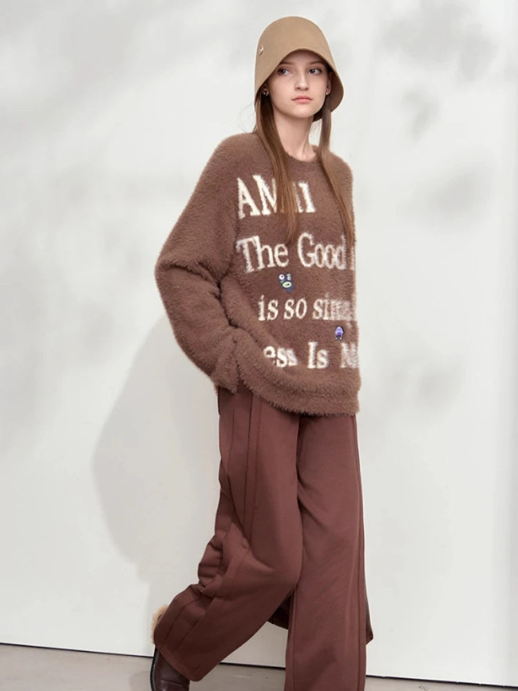 AMII Minimalist Sweater for Woman 2026 Winter New O-neck Versatile Women's Sweater Jacquard Embroidered Pullover Tops 12454022