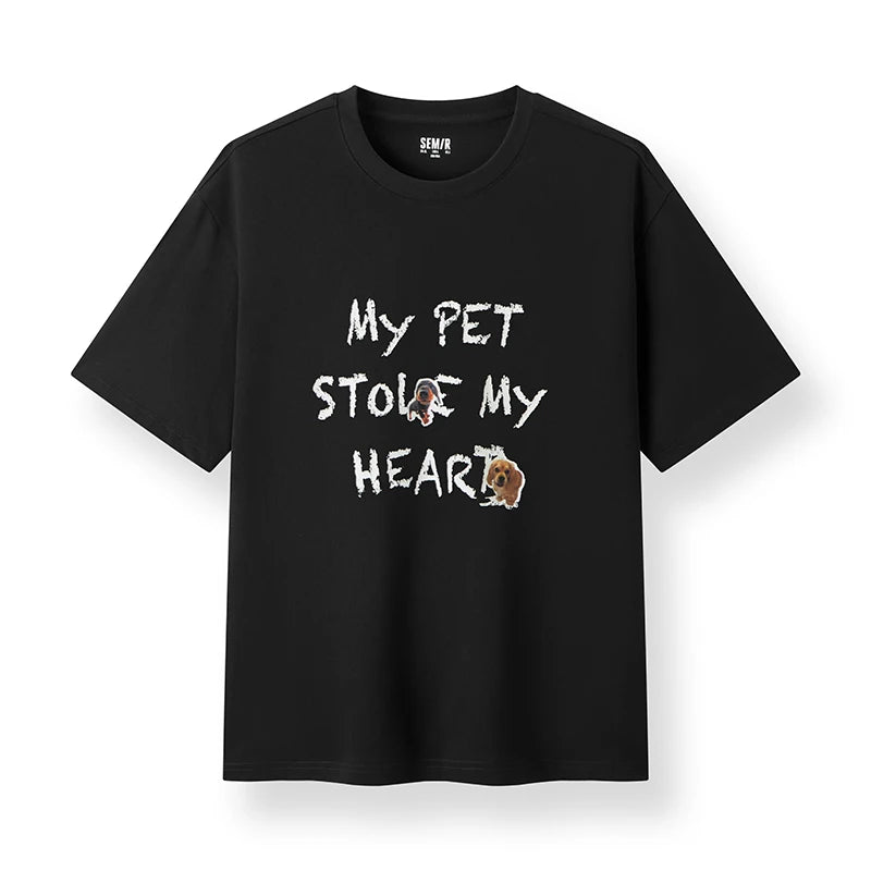Semir Mens Tshirt 2026 Cute Animal Sticker Printed Knitted Trendy Loose Crew Neck Casual