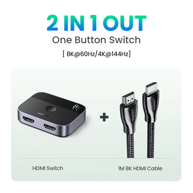UGREEN HDMI 2.1 Splitter 8K 60Hz 4K 120Hz for TV Xiaomi Xbox Series X PS5/4 HDMI-compatible Monitor Projector HDMI 2.1 Switcher