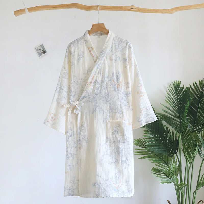 Kimono Robes Floral Dressing Gown Sleepwear Spring Autumn New 100% Cotton Long Sleeve Women's Bathrobe Nightie Pyjama Female