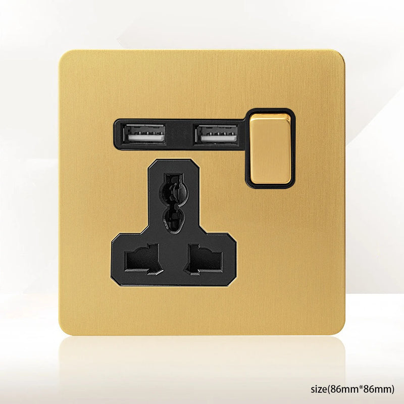 Gold Wall Light Toggle Switch Vintage Brass Lever Stainless Steel Panel,EU FR Universal USB C Socket 1-4 Gang 2Way Switch TV