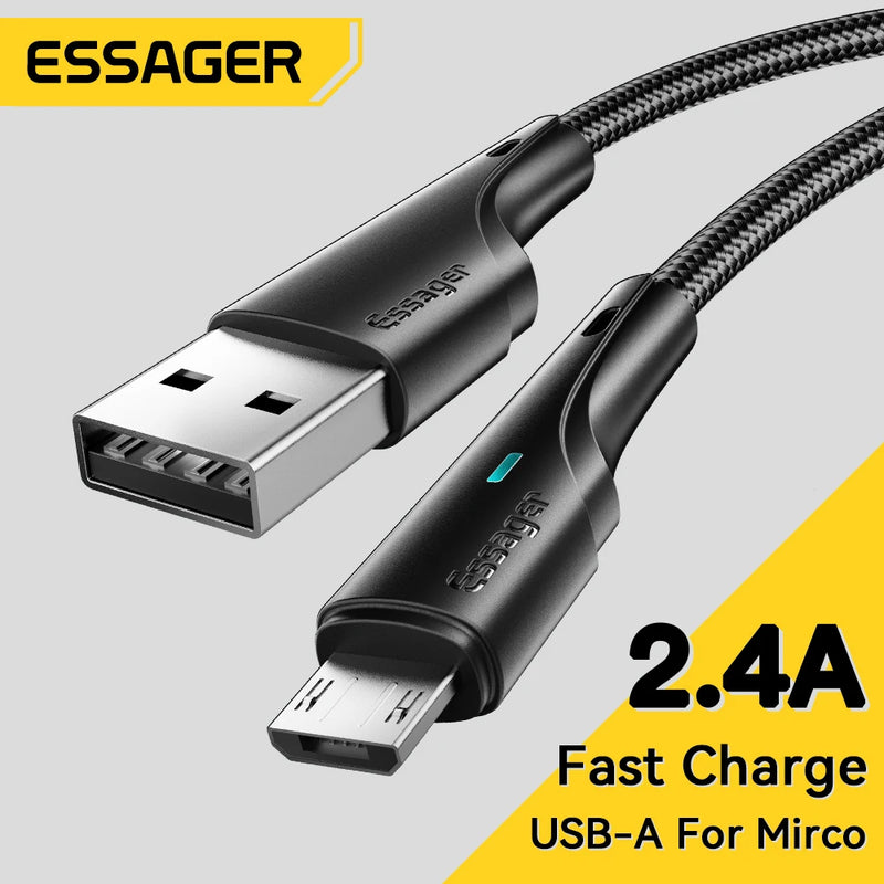 ខ្សែសាកទិន្នន័យ Essager Micro USB សម្រាប់ Xiaomi Realme Redmi Note Samsung ខ្សែសាកទូរសព្ទ Micro USB