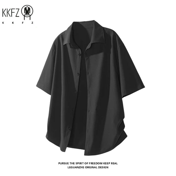 Mens Lightweight Loose Short Sleeve Shirt Lapel Collar Full Button Design Suitable For Vacation Hangout And Leisure Scenes