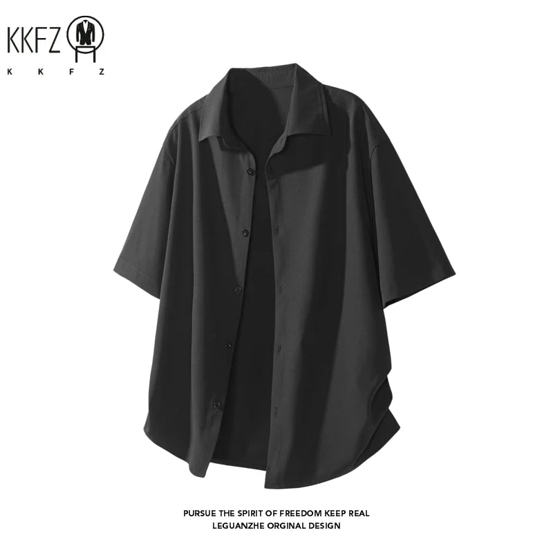 Mens Lightweight Loose Short Sleeve Shirt Lapel Collar Full Button Design Suitable For Vacation Hangout And Leisure Scenes