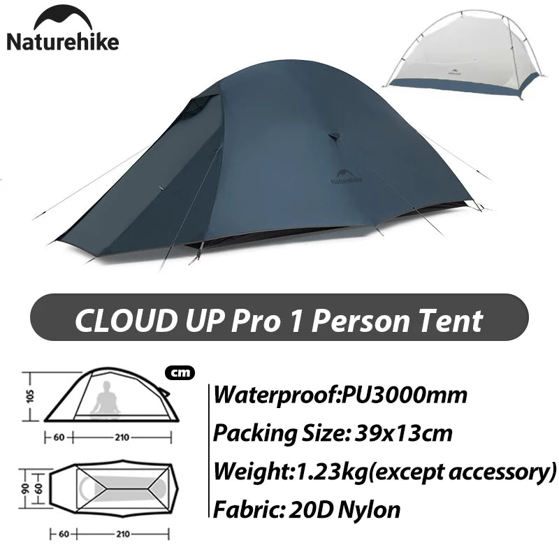 Naturehike 2025 New 123-Person 20D Cloud Up Pro Lightweight Portable Waterproof Backpacking Tent Outdoor Hiking and Camping Tent