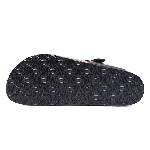 Men's Adjustable Buckle Cork Footbed Flip Flops Casual Open‑Toe Thong Sandals Non‑Slip Flat Slide Slippers for Outdoor Daily