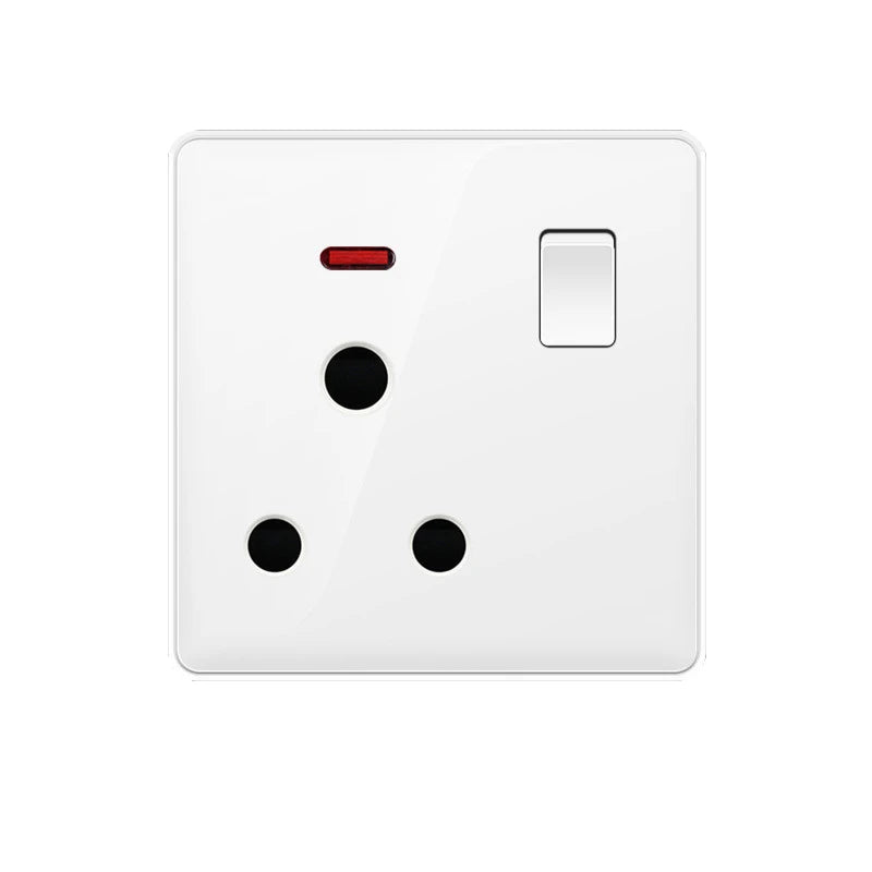 UK Standard 15A Wall  Switch Socket, Black White PC/Wire drawing Panel AC 220-250V,British Power Socket with switch with light