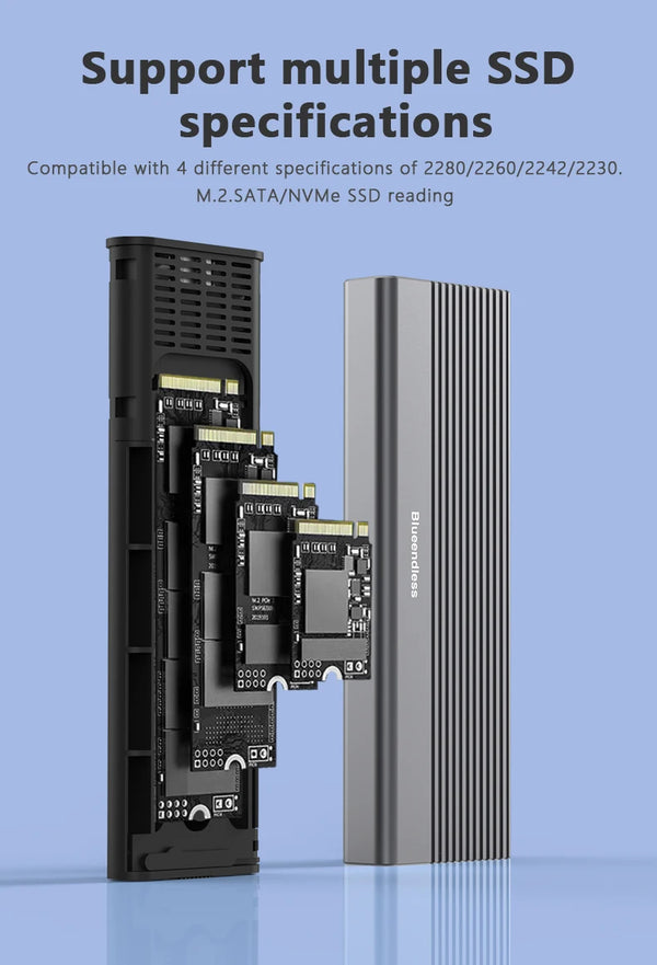 ស្រោម SSD M2 ពិធីការពីរ Blueendless NVME Enclosure M.2 ទៅ USB Type C 3.1 SSD Adapter សម្រាប់ NVME+NGFF SSD Disk Box M.2 SSD Case