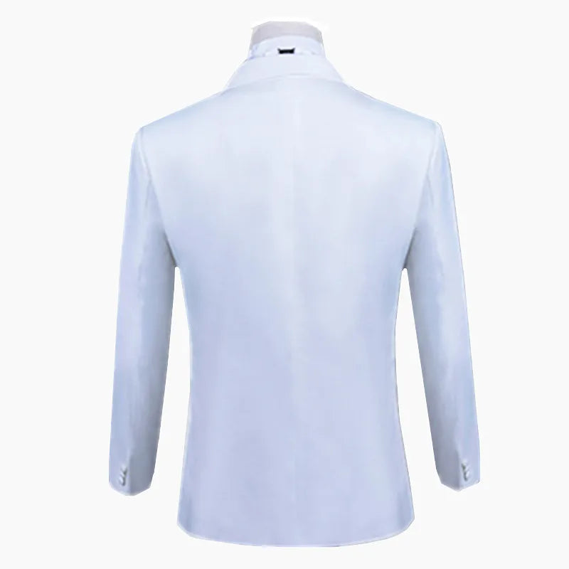 Chinese Style Print Long Sleeve Jacket with Pants, Ensemble in White Men Two-Piece Suit for Stage Performance and Choir Outfit
