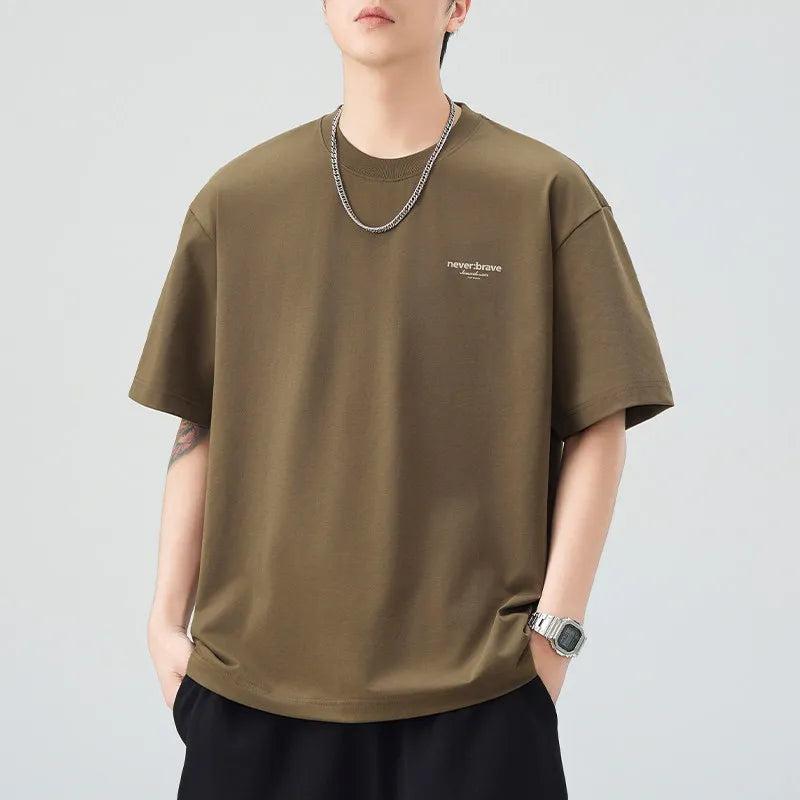 DUKEEN Men's Minimalist Print T-Shirt Summer 2026 Oversized Breathable Crew Neck Tee Casual Korea Style Short Sleeve Top