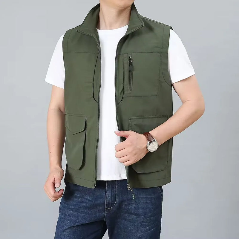 Men's Sleeveless Vest Jacket for Fall and Winter, Travel, Leisure, and Fishing Wear. Green, Khaki, Gray, Black, Red, Blue Coat.