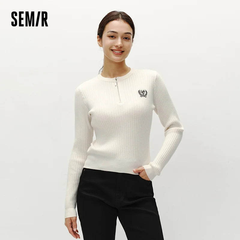Semir Embroidered Sweater Pullover Women 2025 Winter Short Style Casual Fashion Knitwear Comfortable Top Slim Fit