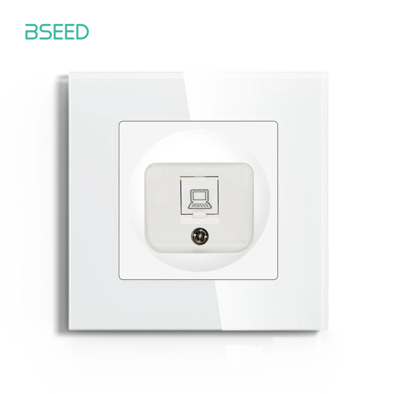 BSEED EU Standrad Wall Power Socket TV Plug RJ45 Internet Socket Satellite Outlet Glass Panel TV Telephone Computer