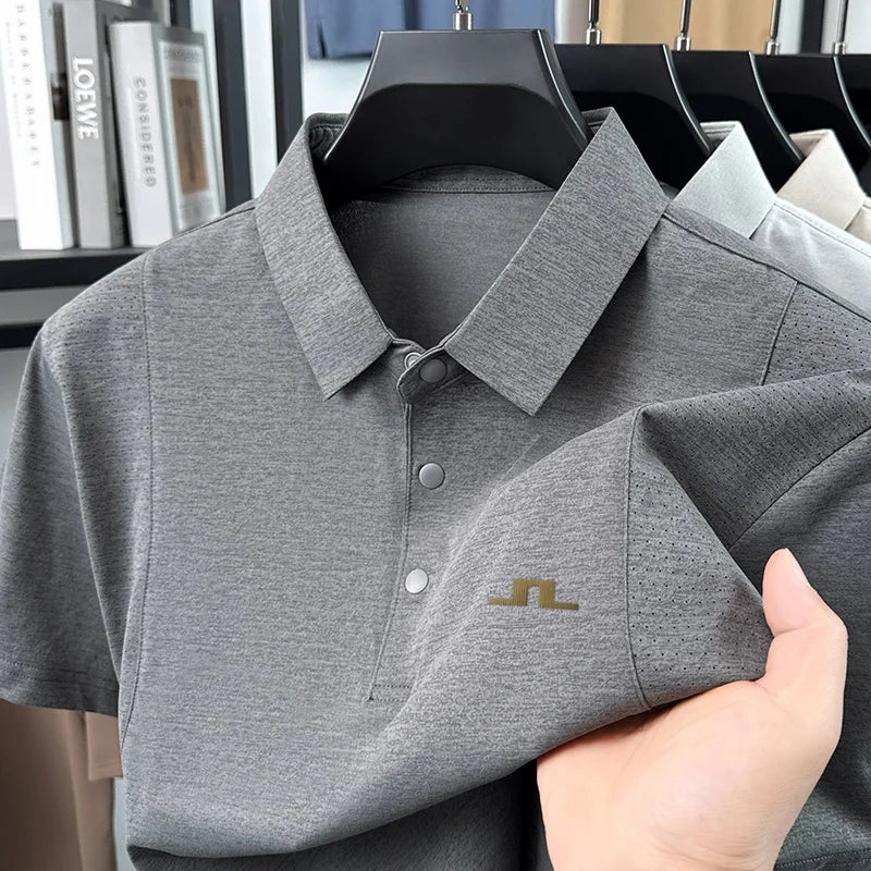 Quality Sports Casual Men Short-Sleeved Polo Shirt Lapel Button Pattern Printing Breathable T-Shirt Versatile Daily Life Tops