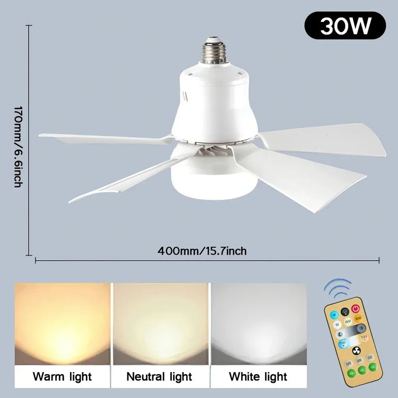 Black/White 30W LED Ceiling Fan with Lamp Fixture 5-Speed Fan Durable Silent Ceiling Fan for Bedroom Balcony Study AC85-265V