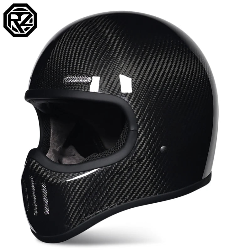 ORZ Retro Motorcycle Helmet Carbon Fiber/Fiberglass Material Cruising Devil Knight Heavy Motorcycle Full Helmet 801 M-XL