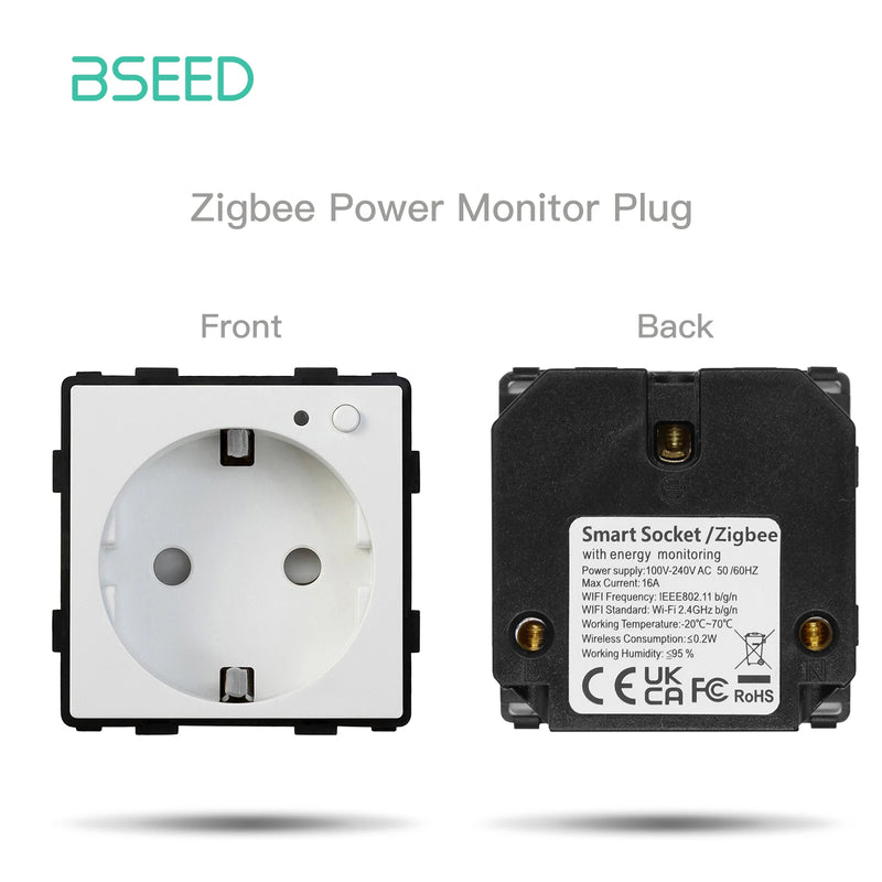 BSEED Zigbee Smart Socket EU Power Monitor Outlet DIY Function Parts Work With Tuya Smart Life Alexa App Indicator Wall Mounted