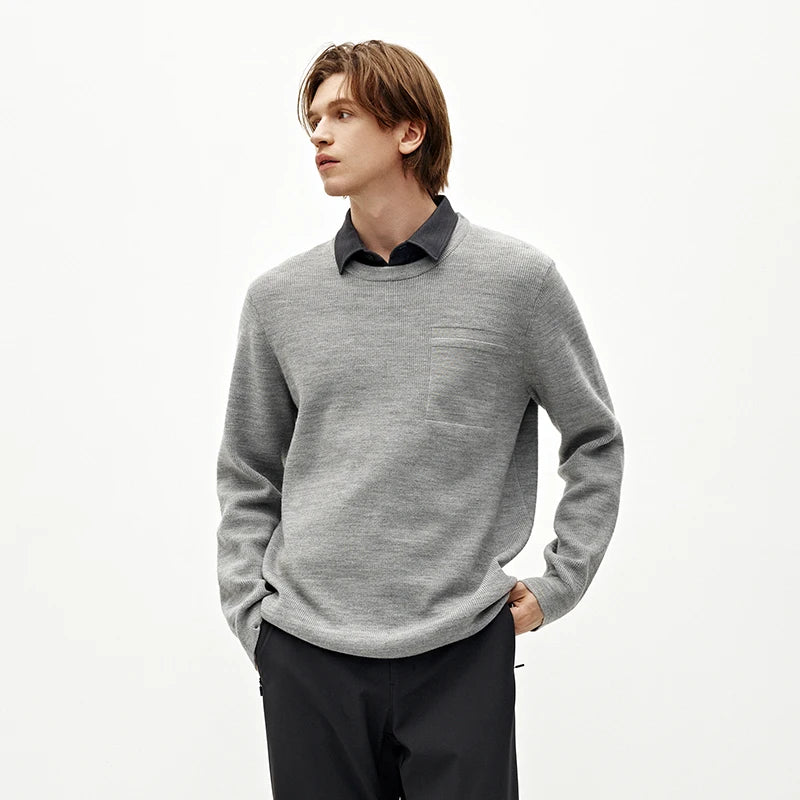 Semir Men Sweater Knit Texture Layered Look Everyday Style 2026 Winter Warm Knit Soft Touch Layering Wear Clean Silhouette