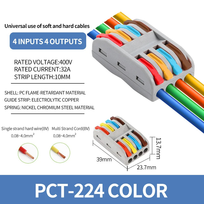 10/1000PCS Mini Quick Wiring Connector Universal Splitter wiring cable Push-in Combined Butt Terminal Block 1 in 2/3 out 32A SPL