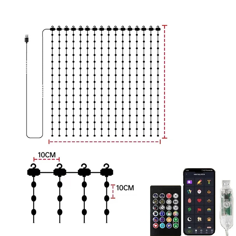 Smart LED Curtain Light APP Control RGB Dimmable DIY Pattern Music Ambient Lighting for Home Holiday Party Christmas Decor