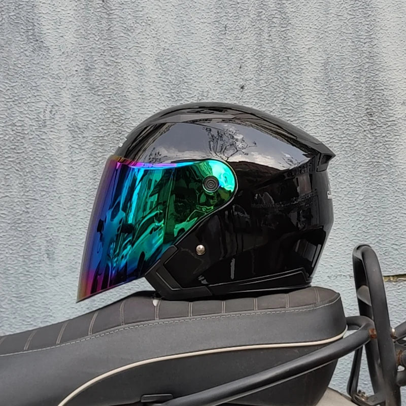 Men Motorcycle half Helmets Dual Lens Scooter Moto Helmet Casco village Riding capacete de moto motocross Helmets-JIEKAI