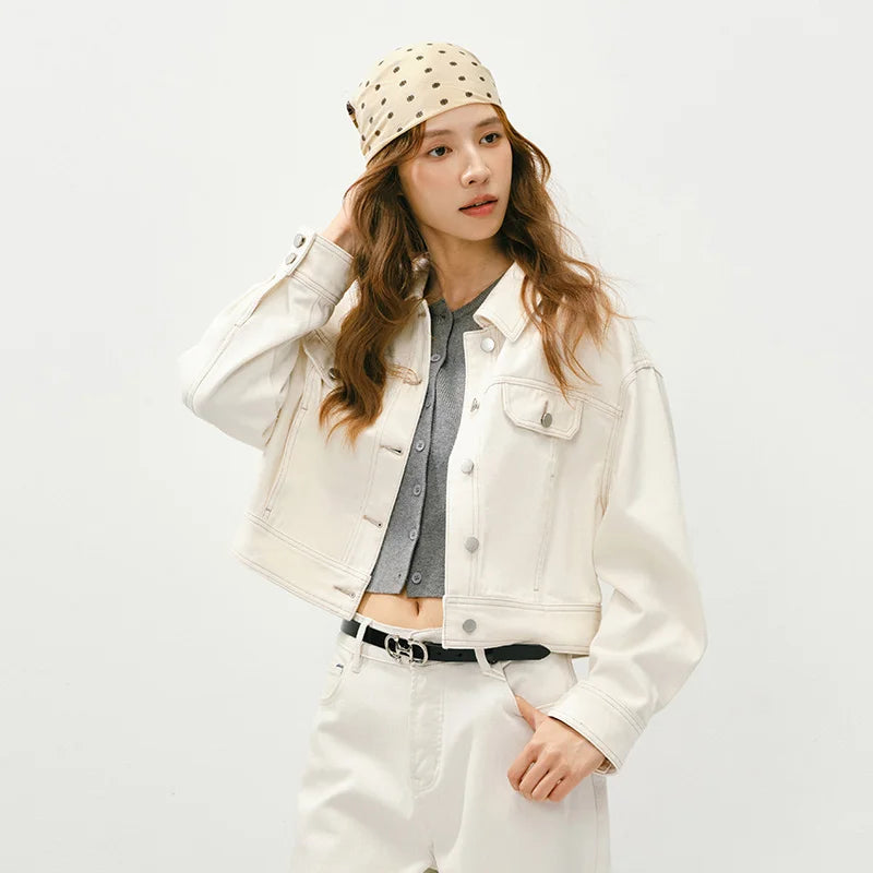 Semir Vintage Jacket Women 2026 Spring Short Lapel Drop Shoulder Loose Distressed Cargo Streetwear Stylish Outerwear