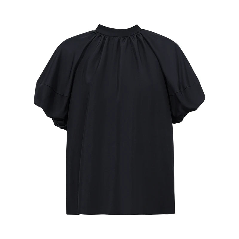 Amii 100% Silk Top For Women 2026 Summer New Raglan Puff Sleeve Bow Knot Detail Shirt Elegant Casual Women's Blouse 12642189
