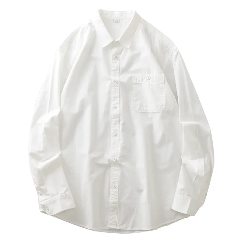 DUKEEN Men's 100% Cotton Shirts Long Sleeve Casual Solid Color Formal Shirt 2024 Spring and Autumn Loose Turn-Down Collar Tops