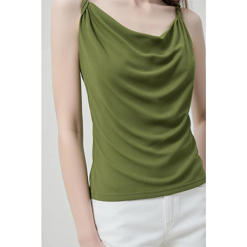 Amii Women's Camisole 2026 Summer New Twist Detail Cowl Neck Knit Tank Top Casual Sleeveless Layering Vest For Women 12622122