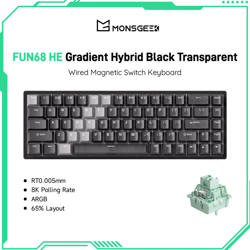 Akko MonsGeek FUN68 HE Keyboard 65% Magnetic Switch Rapid Trigger 0.005mm 8000Hz ARGB Type-C Wired Gaming Gamer Custom Keyboard