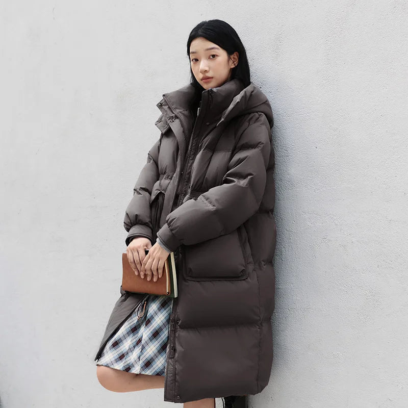 Semir Long Down Coat Hooded Raglan Sleeve Women 2025 Winter Solid Color Warm Thickened Casual Daily Insulated Outerwear