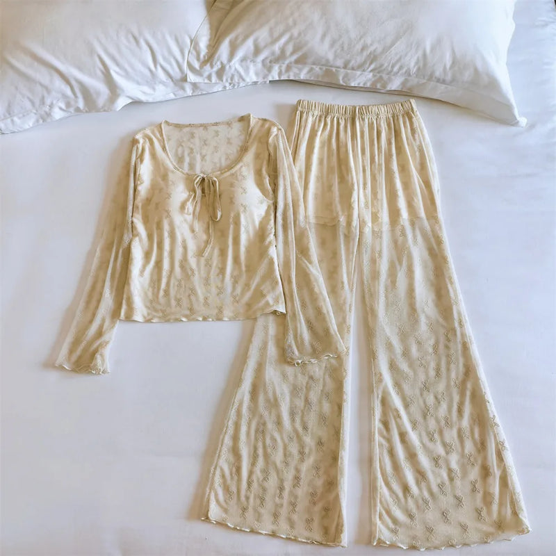 Elegant Chest Pad Home Suit for Women Nightwear Thin Long-Sleeve Pajamas Set 2026 Autumn New Two-Piece Comfortable Homewear Suit