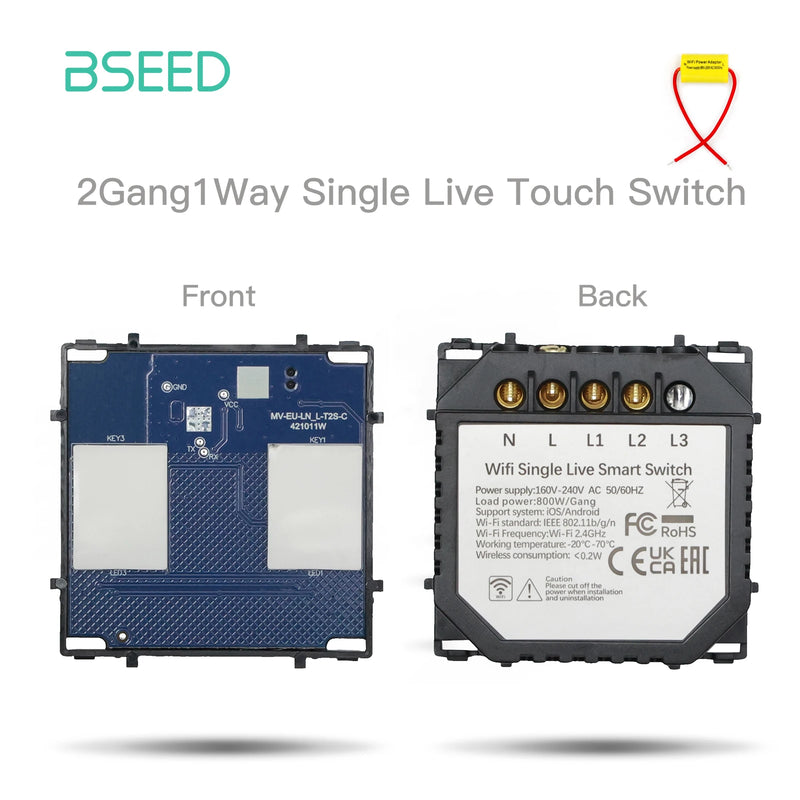 BSEED Single Live Light Switches Function Key 12/3Gang WIFI Touch Switch Part Google Alexa Wireless APP Control No Neutral Wire