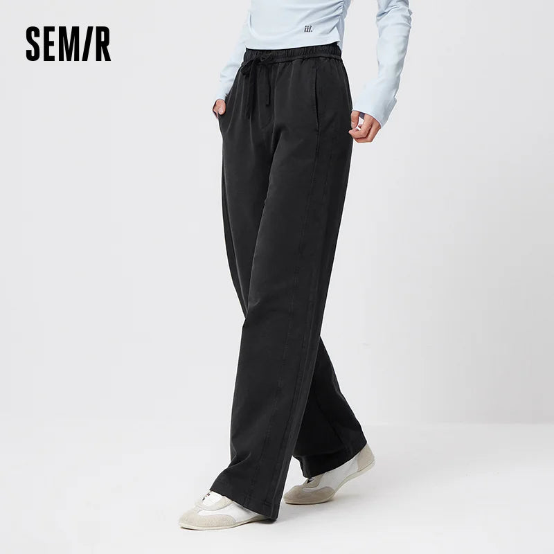 Semir Vintage Pants Women Spring Distressed Cotton Split Design Leg Lengthening Retro Slouchy Street Wide Leg Trousers