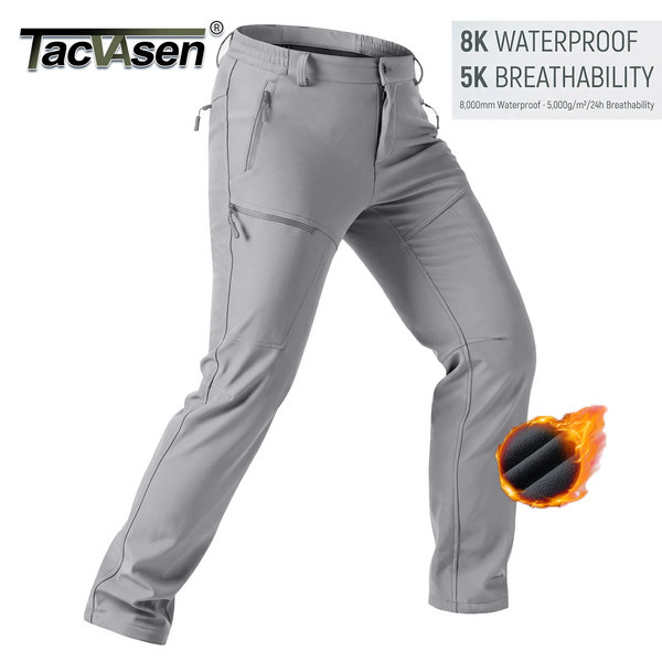 TACVASEN Mens Snow Ski Pants Fleece Winter Outdoor Hiking Waterproof Pants Themal Zipper Pockets Windproof Softshell Cargo Work