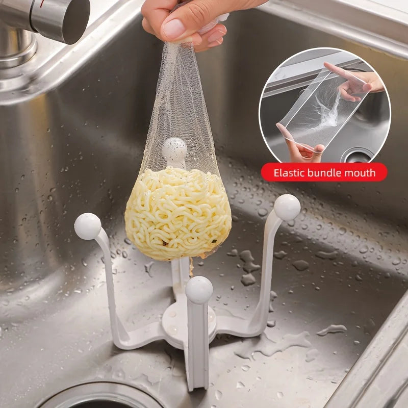 1set Kitchen Sink Strainer & Drain Rack - Durable Plastic, Open Storage Design for Easy Cleanup,50 Mesh Bags,1 Drainage Rack
