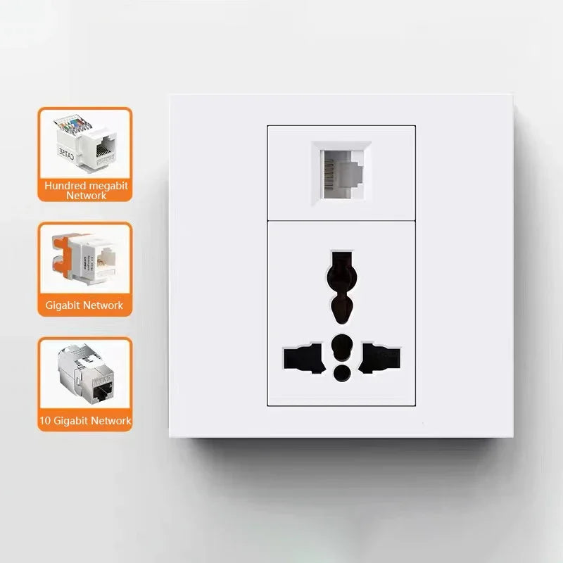 Universal 3-pin Wall Power Socket with Cat6 Network /HDML /USB Type-c/Fiber UK Wall PC Socket Intelligent Electrical Outlet plug