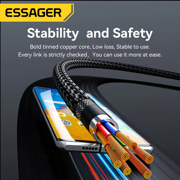 ខ្សែសាក Essager 240W USB Type C ទៅ USB C មុំ 90 ដឺក្រេ PD សាកលឿនសម្រាប់ iPad MacBook Pro Xiaomi Samsung Huawei