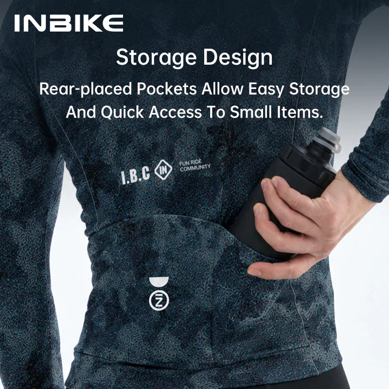 INBIKE Mens Winter Bicycle Jersey Long Sleeved Thermal Fleece Cycling Biking Clothing Man Bike Jersey with 3 Pockets Lightweight