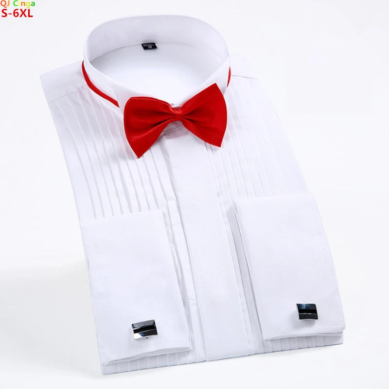 Men's White Dress Shirt,Single-breasted Long-sleeve Square Collar Shirts Wedding/party/performance Camisa Male Chemise S-7XL 8XL