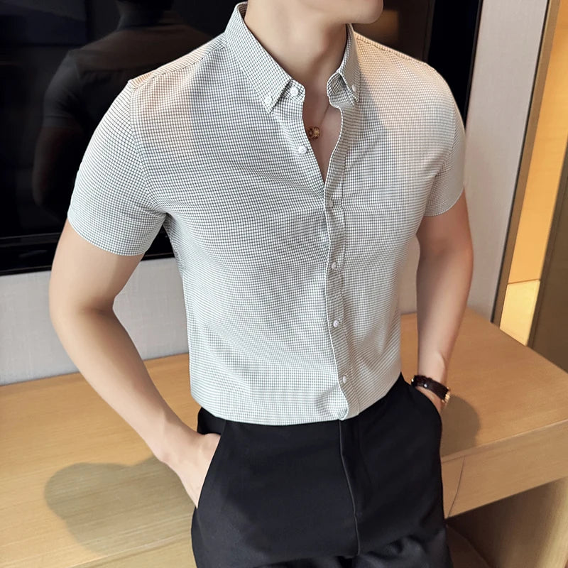 2024 High-quality Classic Checkered Shirt, Men's Business Casual Short-sleeved Shirt, Fashionable Slim-fit Men's Top.M-4XL