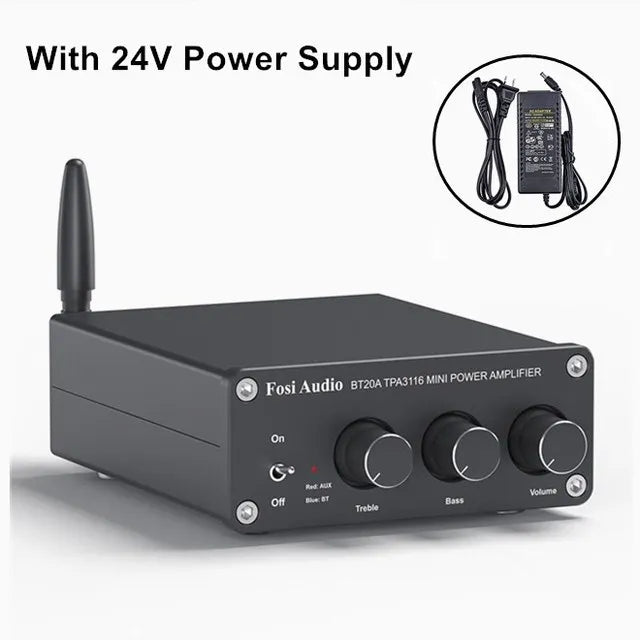 ឧបករណ៍ពង្រីកសំឡេង Fosi Audio BT20A ប៊្លូធូស TPA3116D2 100W Mini HiFi Stereo Class D Amp Bass Treble សម្រាប់រោងភាពយន្តនៅផ្ទះ