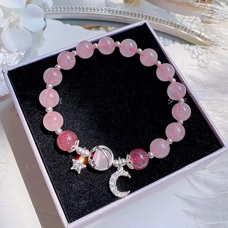 White Cat Eye Stone Beaded Bracelet Silver Plated Butterfly Charm Bracelet Adjustable Tassel Dangle Crystal Bracelets for Women